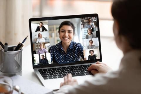 Laptop with virtual meeting screen